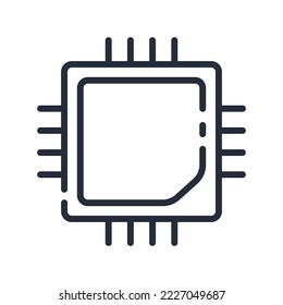 Black linear processor and chip vector icon. Computer components concept icon design.