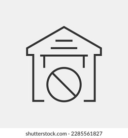 Inmobiliaria lineal negra con icono vectorial de signo prohibido. Casa con diseño de línea de concepto de signo de rechazo.