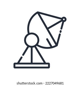 Black linear satellite dish vector icon. Connection to satellite for network and receiving information concept icon design. 