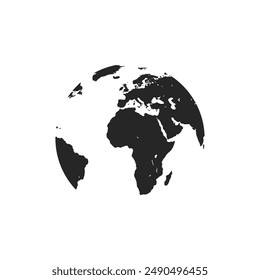 Black linear silhouette planet Earth with continents. Simple icon earth globe isolated on white background. Vector illustration