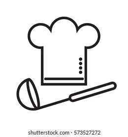 Black linear silhouettes of a chef's hat and a ladle, isolated on white background.