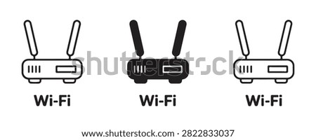 Black linear and solid style wireless router icons arranged in rows for network connection and internet access concepts.