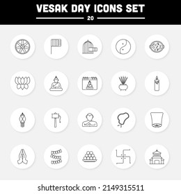 Black Linear Style 20 Vesak Day Circle Icon Set.
