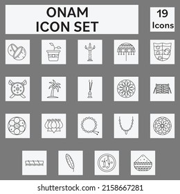 Black Linear Style Onam 19 Festival Icon Or Symbol Set.