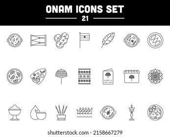 Black Linear Style Onam Festival Icon Or Symbol Set.