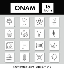 Black Linear Style Onam Festival Icon Or Symbol Set.