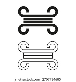 Black linear symbol. Symmetrical ancient sign. Decorative loop element. Vector tribal pattern.
