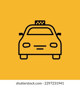Black linear taxi vector icon. Front side of taxi car trendy icon style.