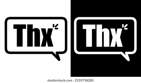 black linear thx speech bubble. flat stroke style trend modern simple logotype graphic art design element isolated on white. concept of thankfulness popup message for chatting or small talk badge