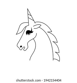 Black linear unicorn. Hand drawn unicorn head. Vector illustration