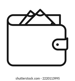 Black linear wallet icon with bills in. Money and cash vector icon. 