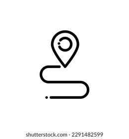 Schwarze lineare Weglinie zu Navigationszeichen Vektorsymbol. Design des Lieferstandortkonzepts