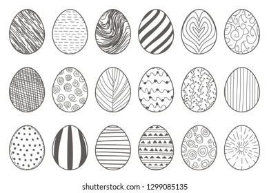 Black lineart hand drawn easter eggs decorative isolated doodle icons set vector illustration
