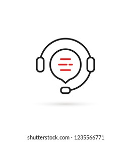 black lineart hotline simple icon. concept of headphone with microphone like mobile adviser and operator or dispatcher