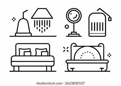Black Lineart Icons Bed Pillow Blanket