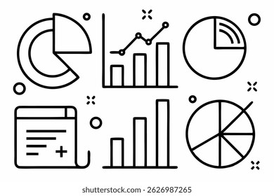 black lineart icons line graph bar chart