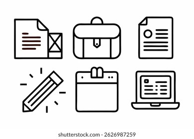 black lineart icons minimal design pack