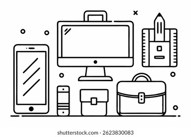 Black Lineart Icons Pencil Mobile Phone