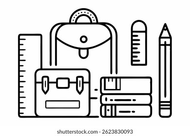 Black Lineart Icons School Bag Notebook
