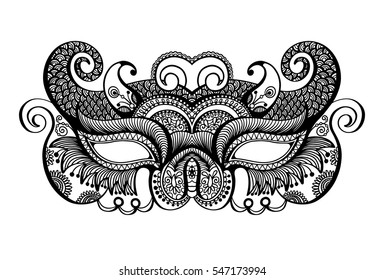 black lineart venetian carnival mask silhouette, vector illustration