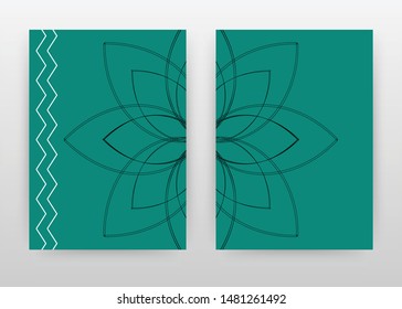 Black lined flower petal on green design for annual report, brochure, flyer, poster. Green background vector illustration for flyer, leaflet, poster. Business abstract A4 brochure template.