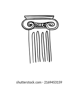 Black lined hand drawn Ancient Greece column illustration isolated on white background