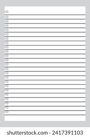 Black Lined Paper. Notebook lined paper . white paper with black line. 555