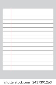 Black Lined Paper. Notebook lined paper . white paper with black line and red line. 555