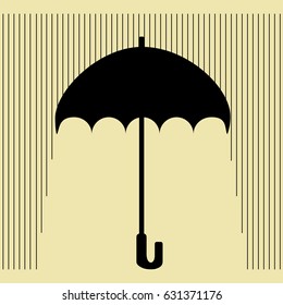 Black lined umbrella in the rain with soft background
