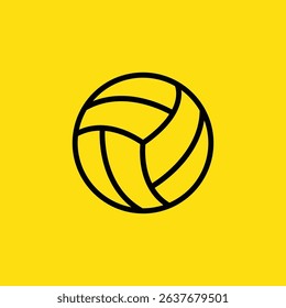 A black lined volleyball is centered against a yellow background, making it suitable for sports graphics or team logos.