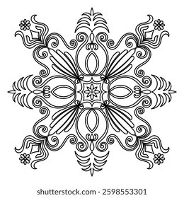 Black lines of abstract flowers for coloring on a white background.