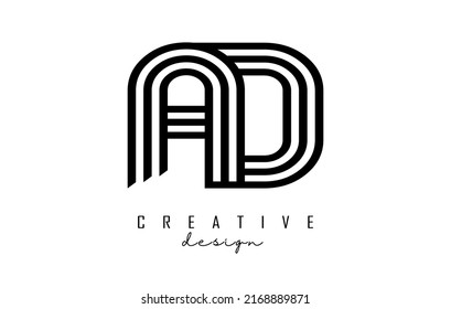 Líneas negras y letras d con diseño de logotipo en monograma. Ilustración vectorial creativa con patrón de líneas geométricas.