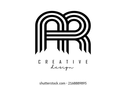 Líneas negras AR a o letras con diseño de logotipo de monograma. Ilustración vectorial creativa con patrón de líneas geométricas.