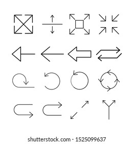 Black lines arrows set. Collection of web signs black arrows. Vector illustration on white background