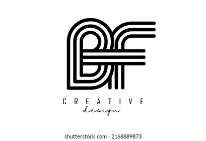 Black lines BF b f letters with monogram Logo Design. Creative vector illustration with geometric lines pattern.