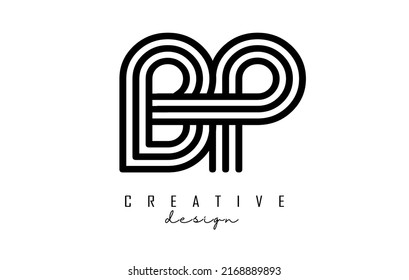 Líneas negras Bp b p letras con diseño de logotipo en monograma. Ilustración vectorial creativa con patrón de líneas geométricas.