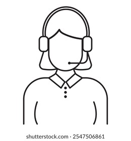 Black lines Call Center Support. Woman giving advice on the phone.