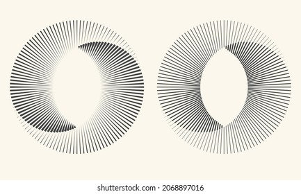 Líneas negras en un fondo abstracto de círculo. Símbolo Yin y yang. Ilusión de transición dinámica.
