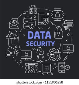 Black Lines Circle Illustration Flat for presentation data security