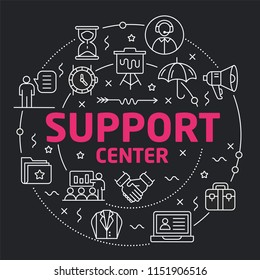 Black Lines Circle Illustration Flat support center