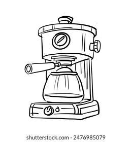 black lines coffee machine.Vector illustration isolated on white.Cute design for t shirt print, icon, logo, label, patch or sticker.