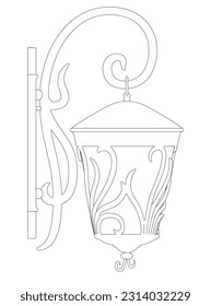 El contorno de la lámpara de pared decorativa de líneas negras aislado sobre fondo blanco. Vista lateral. Ilustración vectorial.