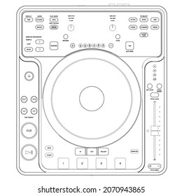 Black lines detailed vinyl sampler outline isolated on white background. View from above. Vector illustration