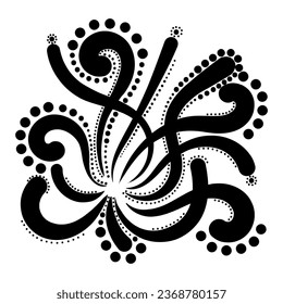 Black lines of different thickness, as a logo or abstract background. A rotating wavy brushes.
