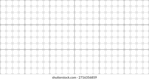 Líneas negras y textura de cuadrícula de puntos sobre fondo blanco. Fondo de la cuadrícula científica de la FUI. Hoja en blanco de cuaderno matemático o tecnológico.