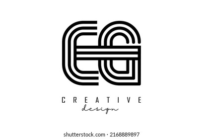 Black lines EG e g letters with monogram Logo Design. Creative vector illustration with geometric lines pattern.