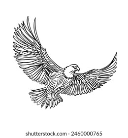 black lines flying eagle.Vector illustration isolated on white.