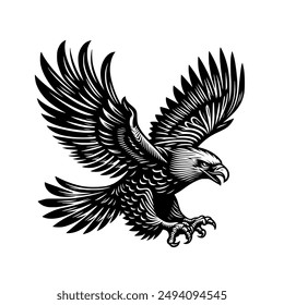 black lines flying eagle.Vector illustration isolated on white background.