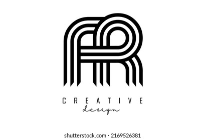 Black lines FR f r letters with monogram Logo Design. Creative vector illustration with geometric lines pattern.
