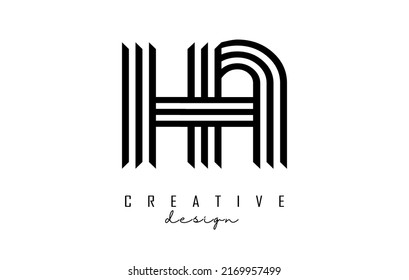 Black lines HA h a letters with monogram Logo Design. Creative vector illustration with geometric lines pattern.
